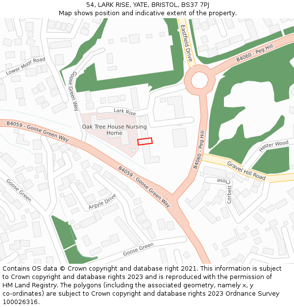 54, LARK RISE, YATE, BRISTOL, BS37 7PJ: Location map and indicative extent of plot