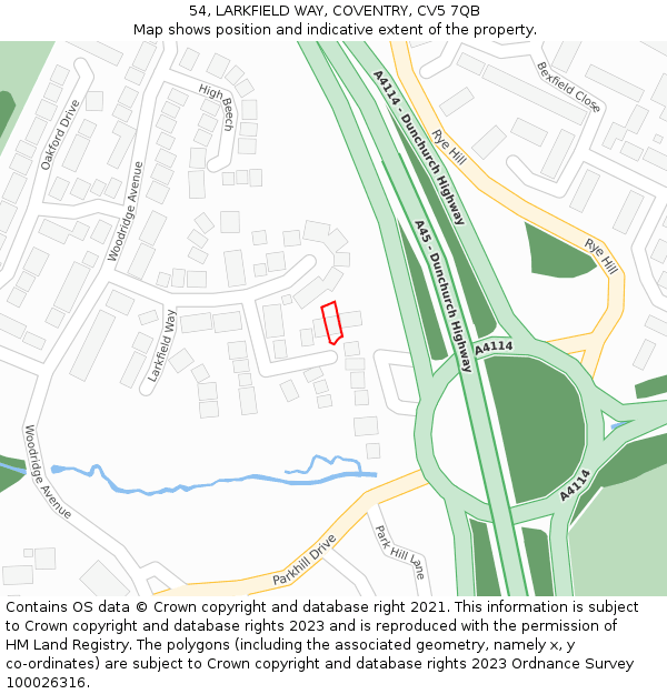 54, LARKFIELD WAY, COVENTRY, CV5 7QB: Location map and indicative extent of plot