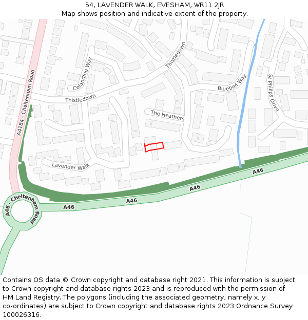 54, LAVENDER WALK, EVESHAM, WR11 2JR: Location map and indicative extent of plot