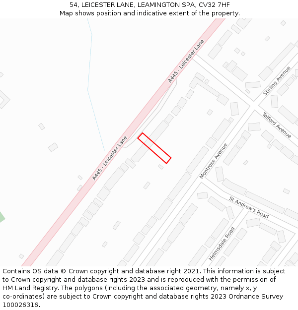 54, LEICESTER LANE, LEAMINGTON SPA, CV32 7HF: Location map and indicative extent of plot