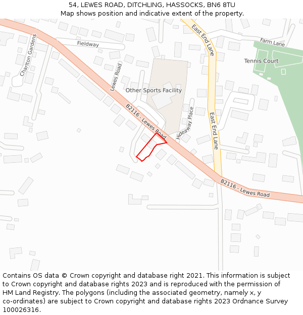 54, LEWES ROAD, DITCHLING, HASSOCKS, BN6 8TU: Location map and indicative extent of plot