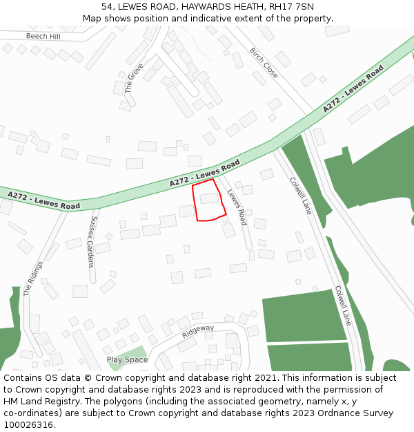 54, LEWES ROAD, HAYWARDS HEATH, RH17 7SN: Location map and indicative extent of plot