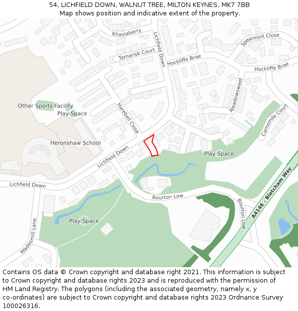 54, LICHFIELD DOWN, WALNUT TREE, MILTON KEYNES, MK7 7BB: Location map and indicative extent of plot