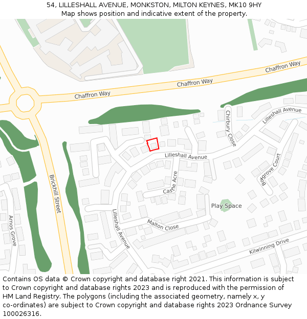 54, LILLESHALL AVENUE, MONKSTON, MILTON KEYNES, MK10 9HY: Location map and indicative extent of plot