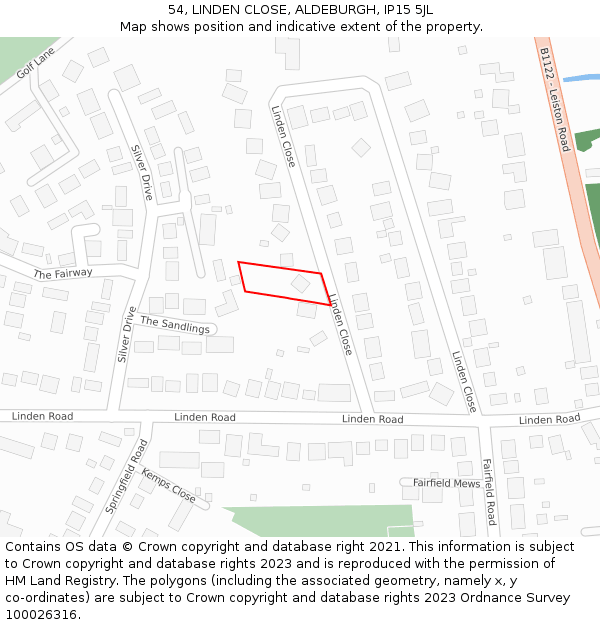 54, LINDEN CLOSE, ALDEBURGH, IP15 5JL: Location map and indicative extent of plot