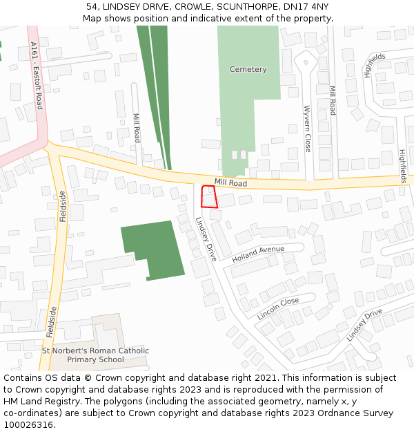 54, LINDSEY DRIVE, CROWLE, SCUNTHORPE, DN17 4NY: Location map and indicative extent of plot