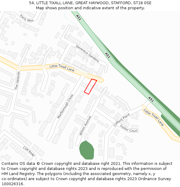 54, LITTLE TIXALL LANE, GREAT HAYWOOD, STAFFORD, ST18 0SE: Location map and indicative extent of plot