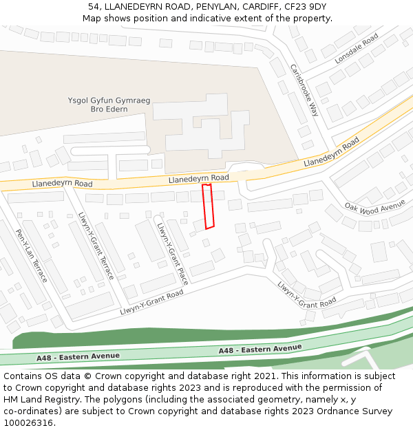 54, LLANEDEYRN ROAD, PENYLAN, CARDIFF, CF23 9DY: Location map and indicative extent of plot