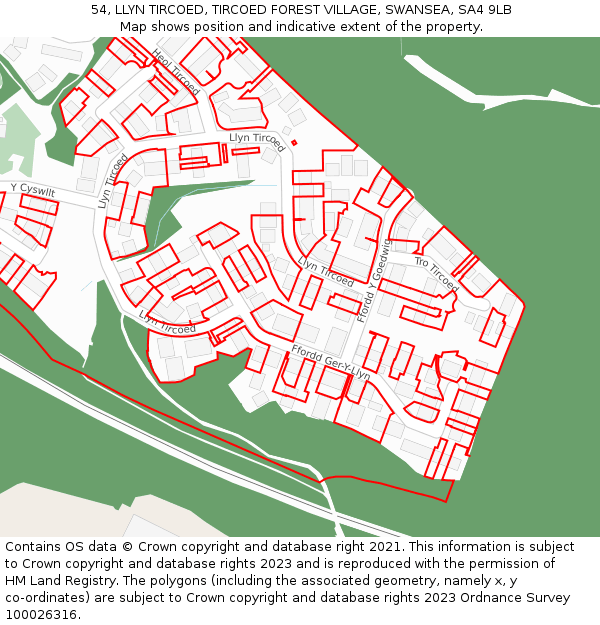 54, LLYN TIRCOED, TIRCOED FOREST VILLAGE, SWANSEA, SA4 9LB: Location map and indicative extent of plot
