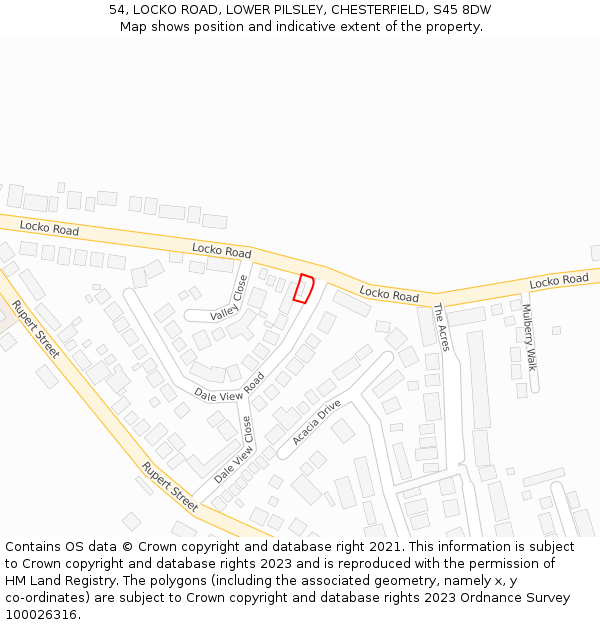 54, LOCKO ROAD, LOWER PILSLEY, CHESTERFIELD, S45 8DW: Location map and indicative extent of plot