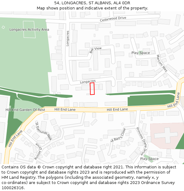 54, LONGACRES, ST ALBANS, AL4 0DR: Location map and indicative extent of plot
