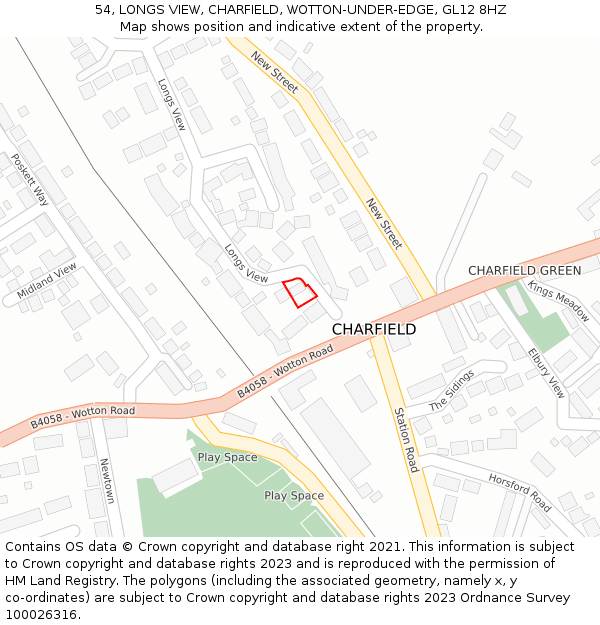 54, LONGS VIEW, CHARFIELD, WOTTON-UNDER-EDGE, GL12 8HZ: Location map and indicative extent of plot