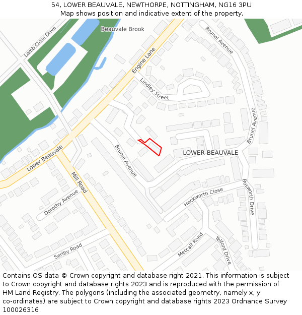 54, LOWER BEAUVALE, NEWTHORPE, NOTTINGHAM, NG16 3PU: Location map and indicative extent of plot