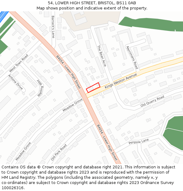 54, LOWER HIGH STREET, BRISTOL, BS11 0AB: Location map and indicative extent of plot