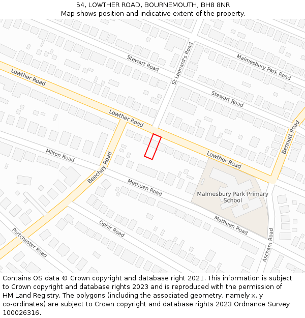 54, LOWTHER ROAD, BOURNEMOUTH, BH8 8NR: Location map and indicative extent of plot