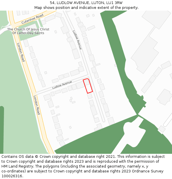 54, LUDLOW AVENUE, LUTON, LU1 3RW: Location map and indicative extent of plot