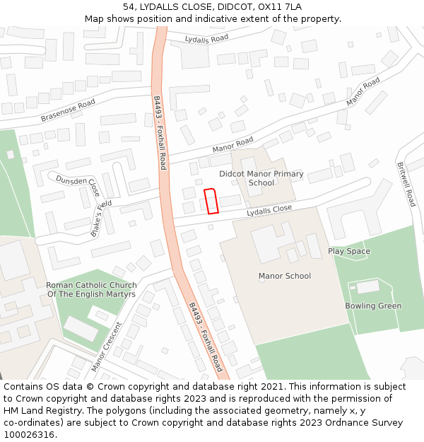 54, LYDALLS CLOSE, DIDCOT, OX11 7LA: Location map and indicative extent of plot