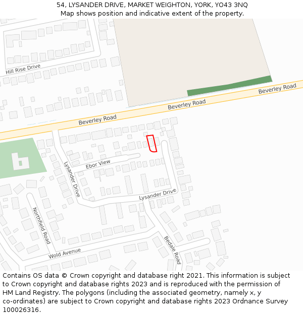 54, LYSANDER DRIVE, MARKET WEIGHTON, YORK, YO43 3NQ: Location map and indicative extent of plot