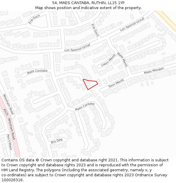 54, MAES CANTABA, RUTHIN, LL15 1YP: Location map and indicative extent of plot