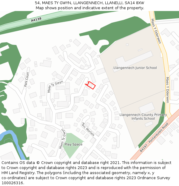 54, MAES TY GWYN, LLANGENNECH, LLANELLI, SA14 8XW: Location map and indicative extent of plot