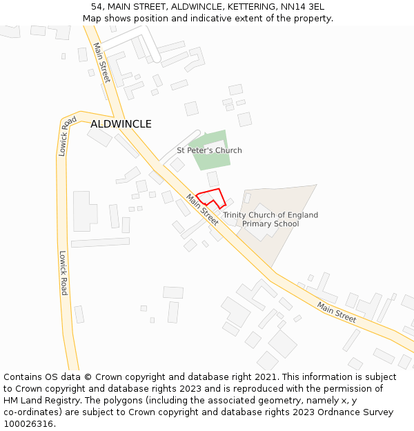 54, MAIN STREET, ALDWINCLE, KETTERING, NN14 3EL: Location map and indicative extent of plot