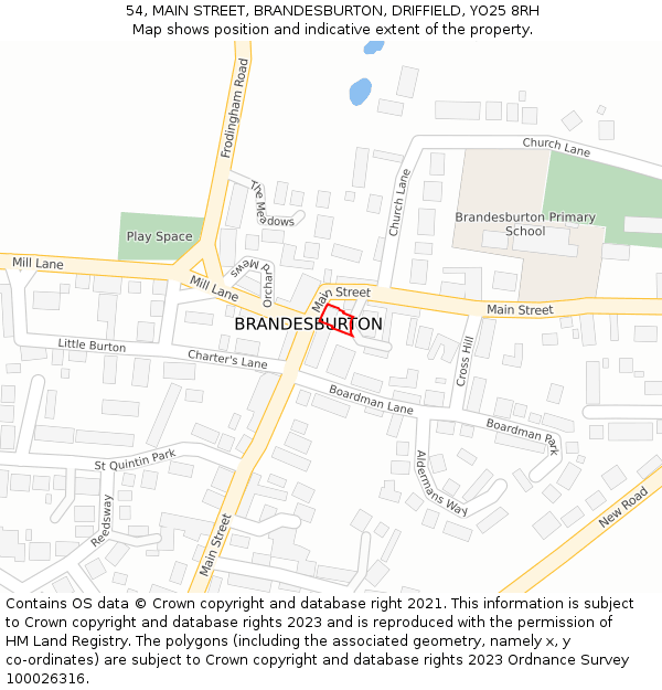 54, MAIN STREET, BRANDESBURTON, DRIFFIELD, YO25 8RH: Location map and indicative extent of plot