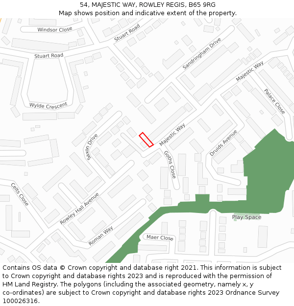 54, MAJESTIC WAY, ROWLEY REGIS, B65 9RG: Location map and indicative extent of plot