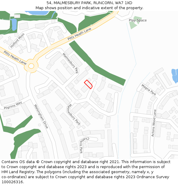 54, MALMESBURY PARK, RUNCORN, WA7 1XD: Location map and indicative extent of plot