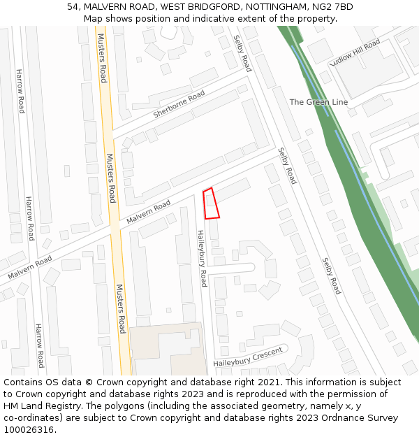 54, MALVERN ROAD, WEST BRIDGFORD, NOTTINGHAM, NG2 7BD: Location map and indicative extent of plot