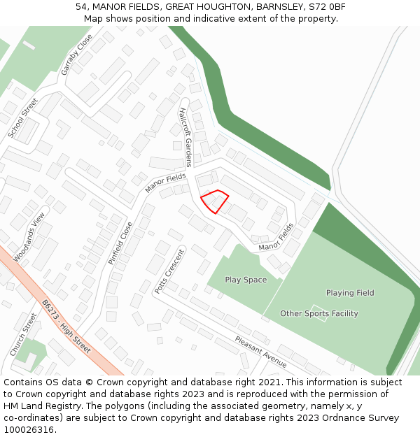 54, MANOR FIELDS, GREAT HOUGHTON, BARNSLEY, S72 0BF: Location map and indicative extent of plot