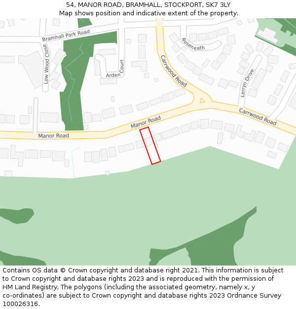 54, MANOR ROAD, BRAMHALL, STOCKPORT, SK7 3LY: Location map and indicative extent of plot