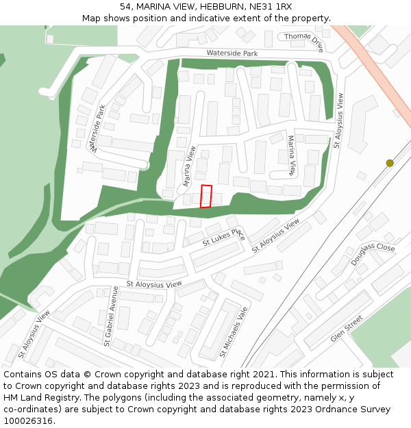54, MARINA VIEW, HEBBURN, NE31 1RX: Location map and indicative extent of plot