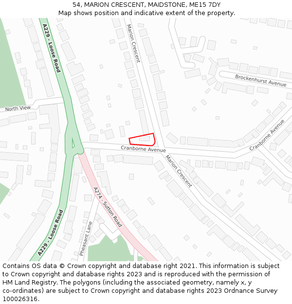 54, MARION CRESCENT, MAIDSTONE, ME15 7DY: Location map and indicative extent of plot