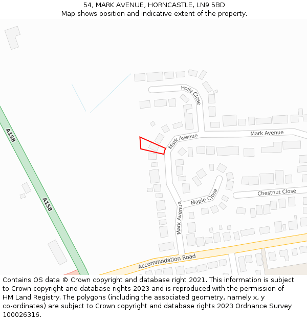 54, MARK AVENUE, HORNCASTLE, LN9 5BD: Location map and indicative extent of plot