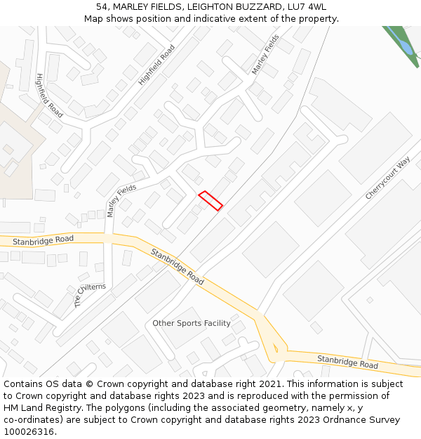 54, MARLEY FIELDS, LEIGHTON BUZZARD, LU7 4WL: Location map and indicative extent of plot