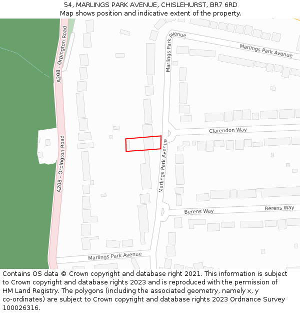 54, MARLINGS PARK AVENUE, CHISLEHURST, BR7 6RD: Location map and indicative extent of plot
