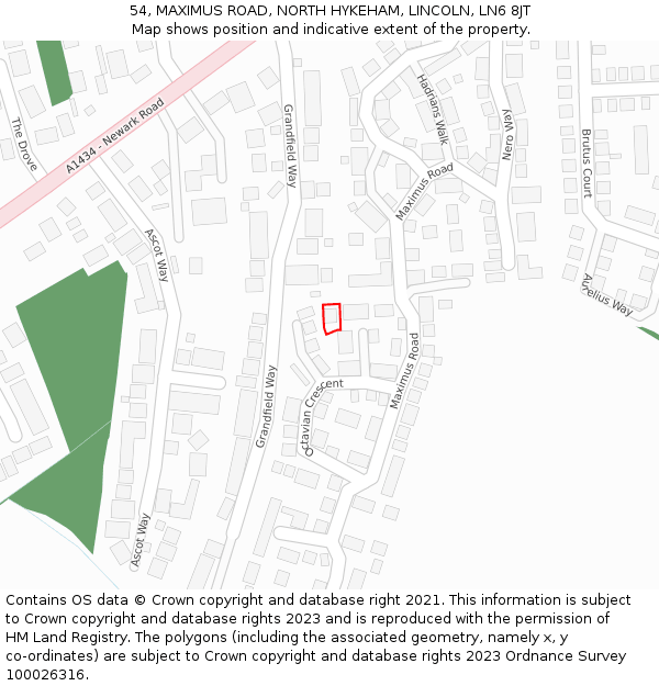 54, MAXIMUS ROAD, NORTH HYKEHAM, LINCOLN, LN6 8JT: Location map and indicative extent of plot