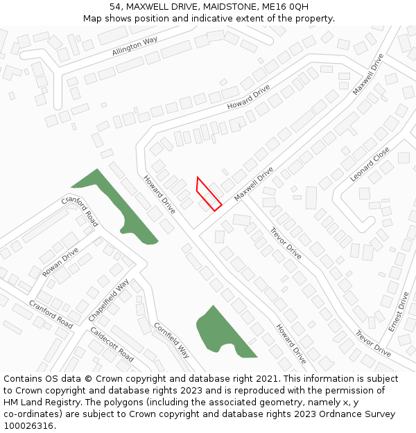 54, MAXWELL DRIVE, MAIDSTONE, ME16 0QH: Location map and indicative extent of plot