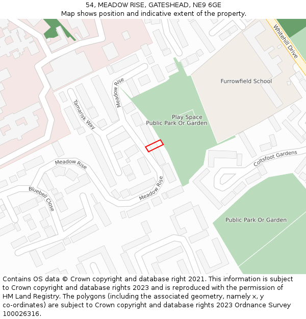 54, MEADOW RISE, GATESHEAD, NE9 6GE: Location map and indicative extent of plot