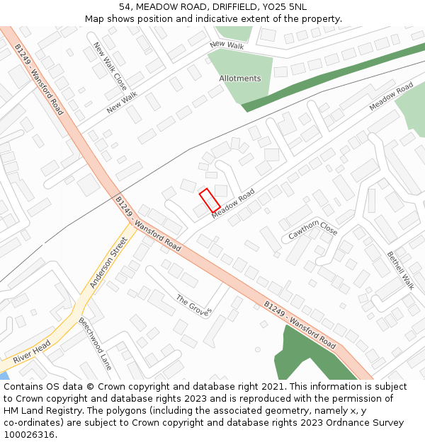 54, MEADOW ROAD, DRIFFIELD, YO25 5NL: Location map and indicative extent of plot