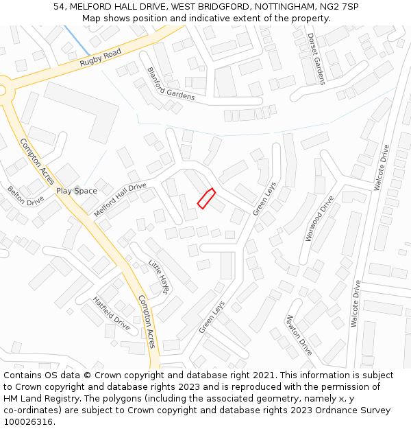 54, MELFORD HALL DRIVE, WEST BRIDGFORD, NOTTINGHAM, NG2 7SP: Location map and indicative extent of plot