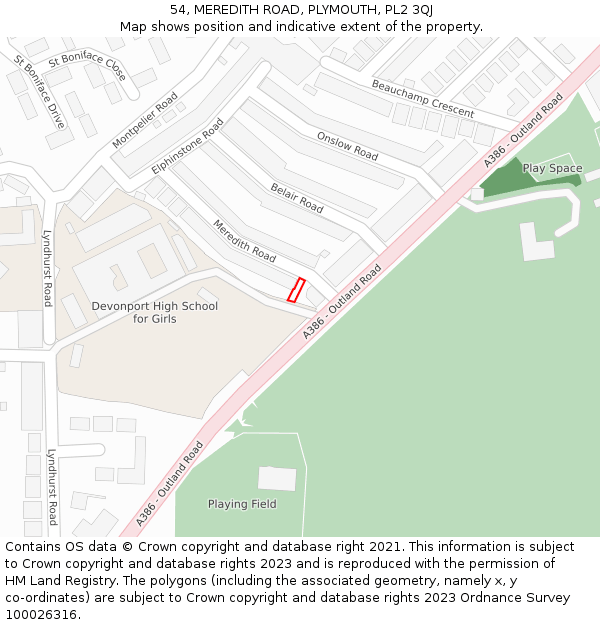 54, MEREDITH ROAD, PLYMOUTH, PL2 3QJ: Location map and indicative extent of plot