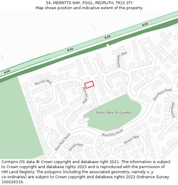 54, MERRITTS WAY, POOL, REDRUTH, TR15 3TY: Location map and indicative extent of plot