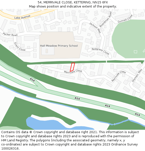 54, MERRIVALE CLOSE, KETTERING, NN15 6FX: Location map and indicative extent of plot