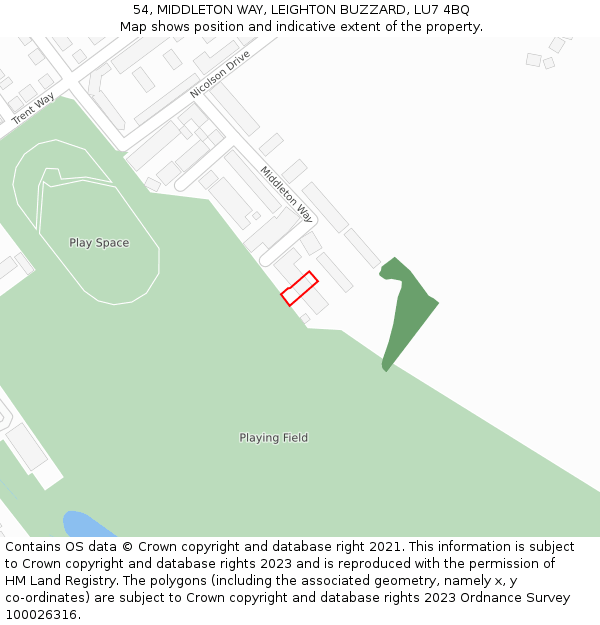 54, MIDDLETON WAY, LEIGHTON BUZZARD, LU7 4BQ: Location map and indicative extent of plot