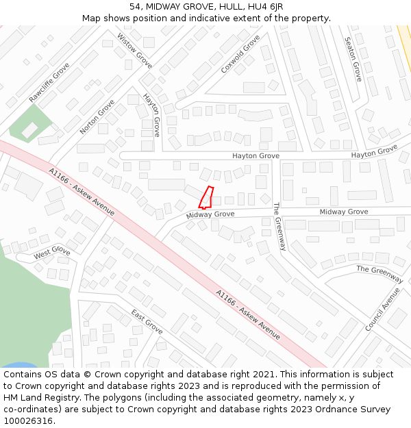 54, MIDWAY GROVE, HULL, HU4 6JR: Location map and indicative extent of plot