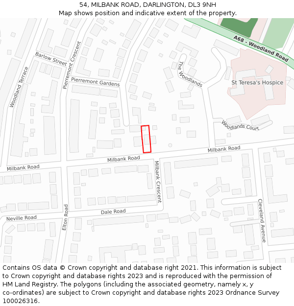54, MILBANK ROAD, DARLINGTON, DL3 9NH: Location map and indicative extent of plot