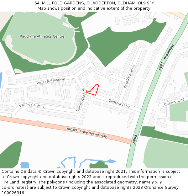 54, MILL FOLD GARDENS, CHADDERTON, OLDHAM, OL9 9FY: Location map and indicative extent of plot