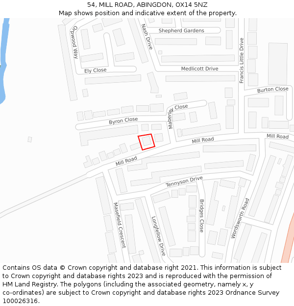 54, MILL ROAD, ABINGDON, OX14 5NZ: Location map and indicative extent of plot
