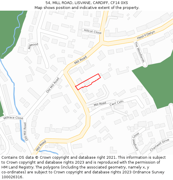 54, MILL ROAD, LISVANE, CARDIFF, CF14 0XS: Location map and indicative extent of plot